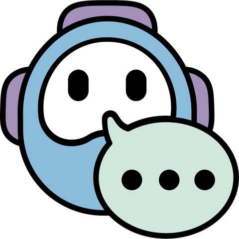 The LUDIA character: a friendly blue figure wearing purple headphones with a green speech bubble.